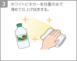 [Step3]ホワイトビネガーを同量の水で薄めて仕上げ拭きする。