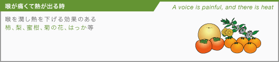 【喉が痛くて熱が出る時】喉を潤し熱を下げる効果のある柿、梨、蜜柑、菊の花、はっか等